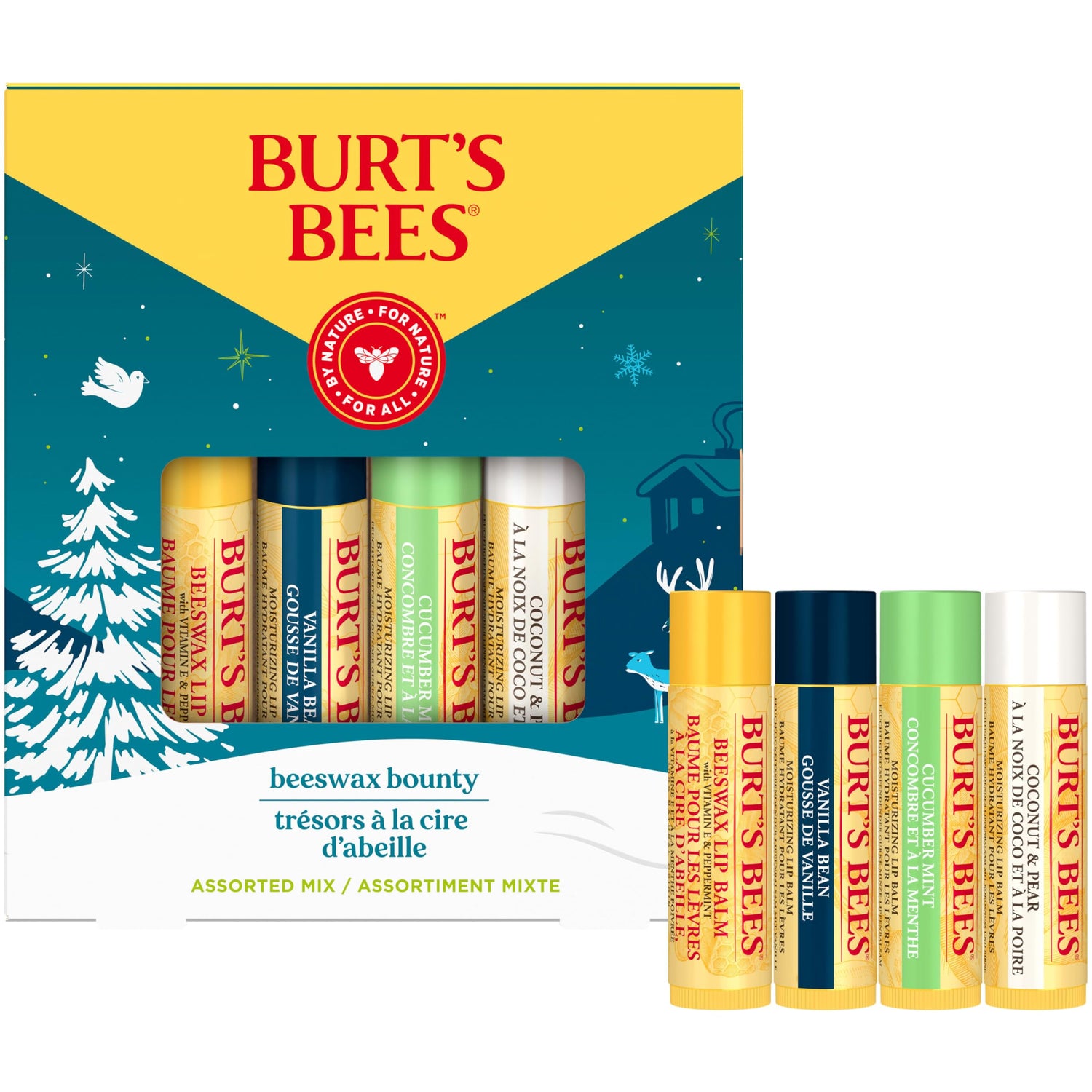 Burt’s Bees Christmas Gifts, 4 Lip Balm Stocking Stuffers Products, Beeswax Bounty Classic Set - Original Beeswax Moisturizing Lip Balm (4-Pack)