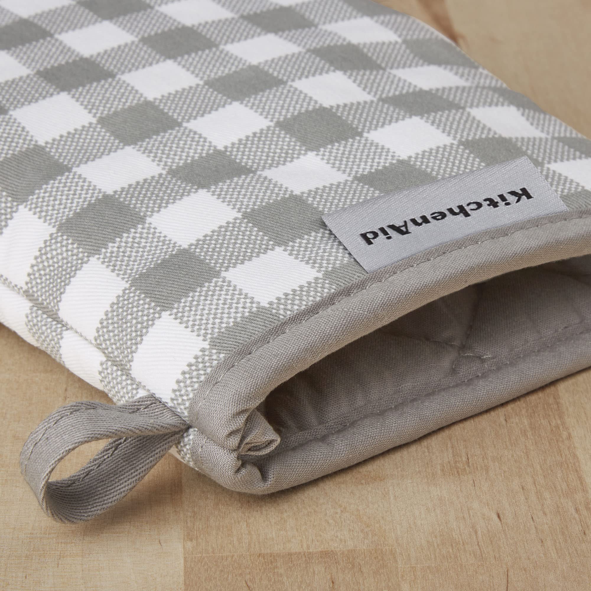 KitchenAid Gingham Mini Oven Mitt 2-Pack Set, Milkshake Tan, 5.5&quot;x8&quot;