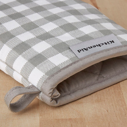 KitchenAid Gingham Mini Oven Mitt 2-Pack Set, Milkshake Tan, 5.5&quot;x8&quot;