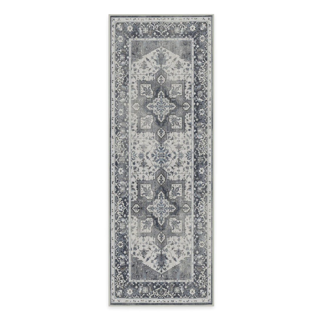 RUGGABLE Kira Runner Rug - Perfect Vintage Washable Rug for Entryway Hallway Kitchen - Pet &amp; Child Friendly - Stain &amp; Water Resistant - Stone Blue 2.5&