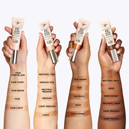 IT Cosmetics CC+ Nude Glow Lightweight Foundation + Glow Serum with SPF 40 - With Niacinamide, Hyaluronic Acid &amp; Green Tea Extract - 1.08 fl oz