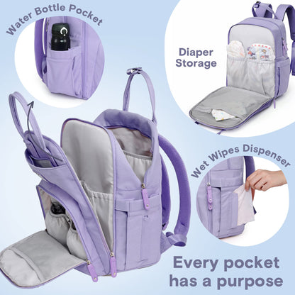 RUVALINO Diaper Bag Backpack, Multifunction Travel Pack Maternity Baby Changing Bags, Large Capacity, Waterproof, Beige