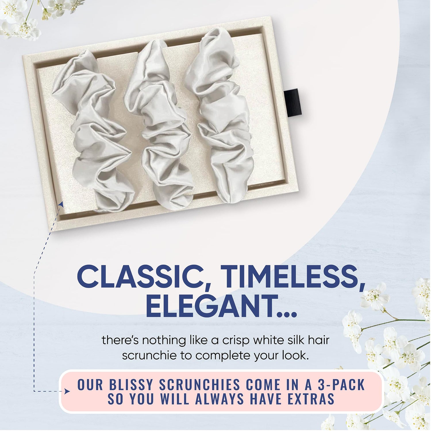 Blissy Silk Scrunchies (3 Pack) - 100% Pure Mulberry Silk - 22 Momme 6A High-Grade Fibers - Silk Scrunchie for Straight &amp; Curly Hair - Preventing Breakage, Tangling, &amp; Creasing (Rose Skinny)