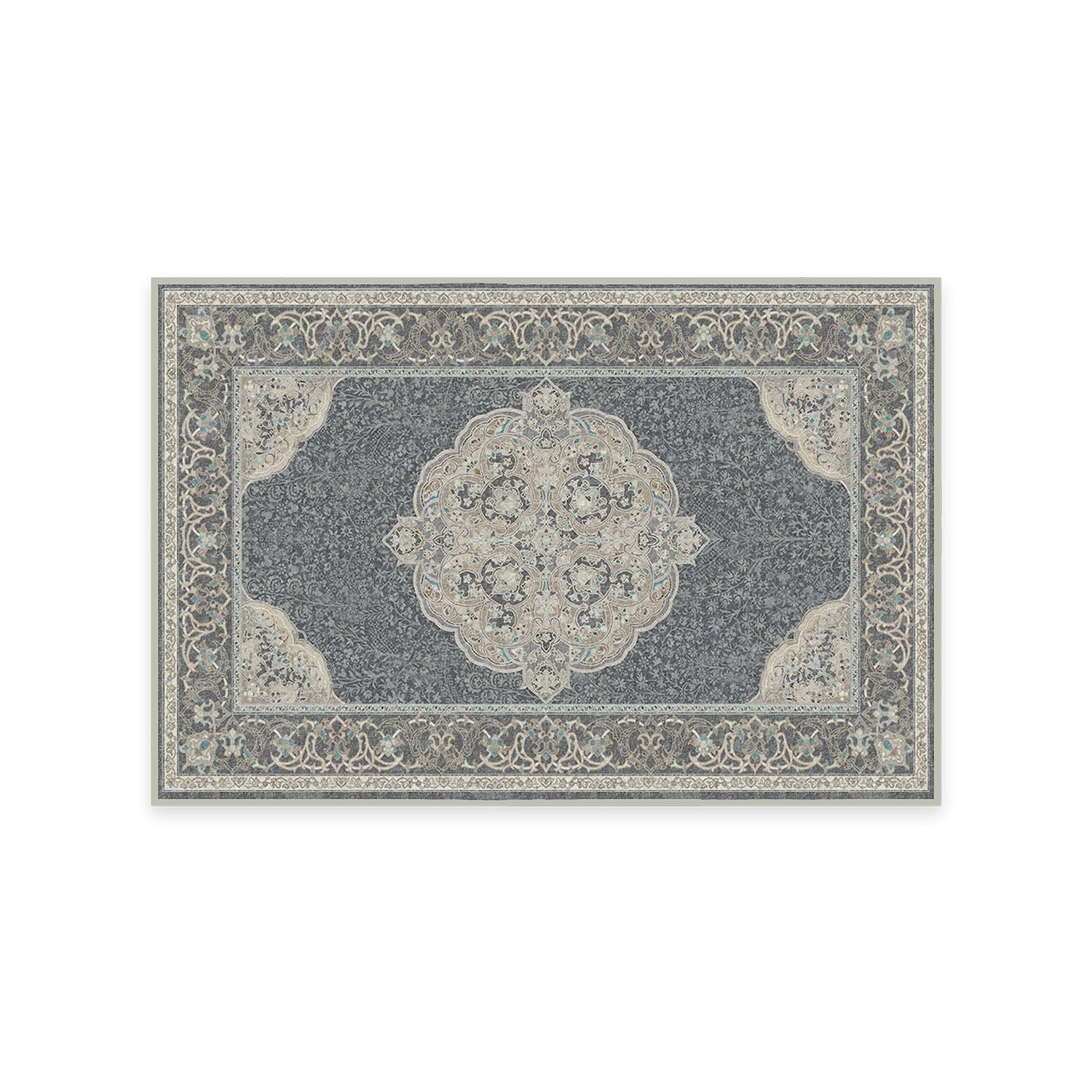 RUGGABLE Disney Traditional Mickey Mouse Washable Rug - Perfect Area Rug for Nursery Playroom Kids Room - Pet &amp; Child Friendly - Stain &amp; Water Resistant - Damask Grey 3&