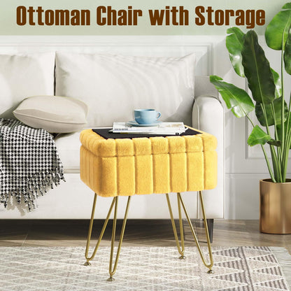 Greenstell Vanity Stool Chair Faux Fur with Storage, 19.4&quot; H x 15.7&quot; L x 11.8&quot; W Soft Ottoman 4 Metal Legs with Anti-Slip Feet, Furry Padded Seat, Modern Multifunctional Chairs for Makeup, Bedroom