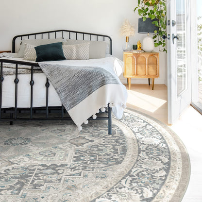 RUGGABLE Hendesi Heriz Washable Rug - Perfect Antique Vintage Area Rug for Living Room Bedroom Kitchen - Pet &amp; Child Friendly - Stain &amp; Water Resistant, Non-Slip - Abalone 2&