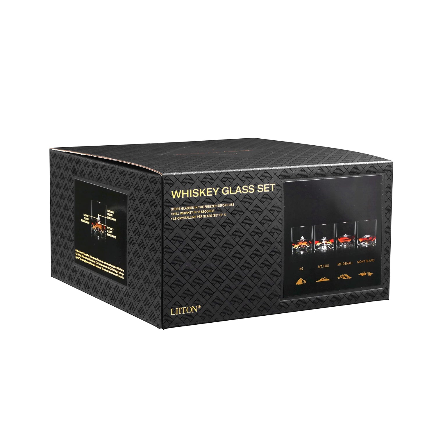 LIITON Heavy Crystal Whiskey Glasses Gift Set, Thick Freezable Bourbon Glass 1lb Each, Premium Whiskey Gifts for Men, Frozen Crystal Chills Cocktails Featuring Grand Canyon Glasses Set of 2, 10 oz