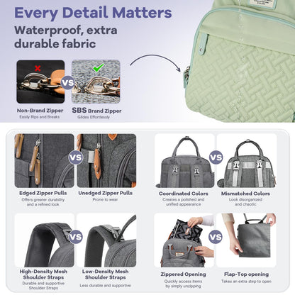 RUVALINO Diaper Bag Backpack, Multifunction Travel Pack Maternity Baby Changing Bags, Large Capacity, Waterproof, Beige