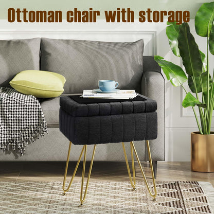 Greenstell Vanity Stool Chair Faux Fur with Storage, 19.4&quot; H x 15.7&quot; L x 11.8&quot; W Soft Ottoman 4 Metal Legs with Anti-Slip Feet, Furry Padded Seat, Modern Multifunctional Chairs for Makeup, Bedroom