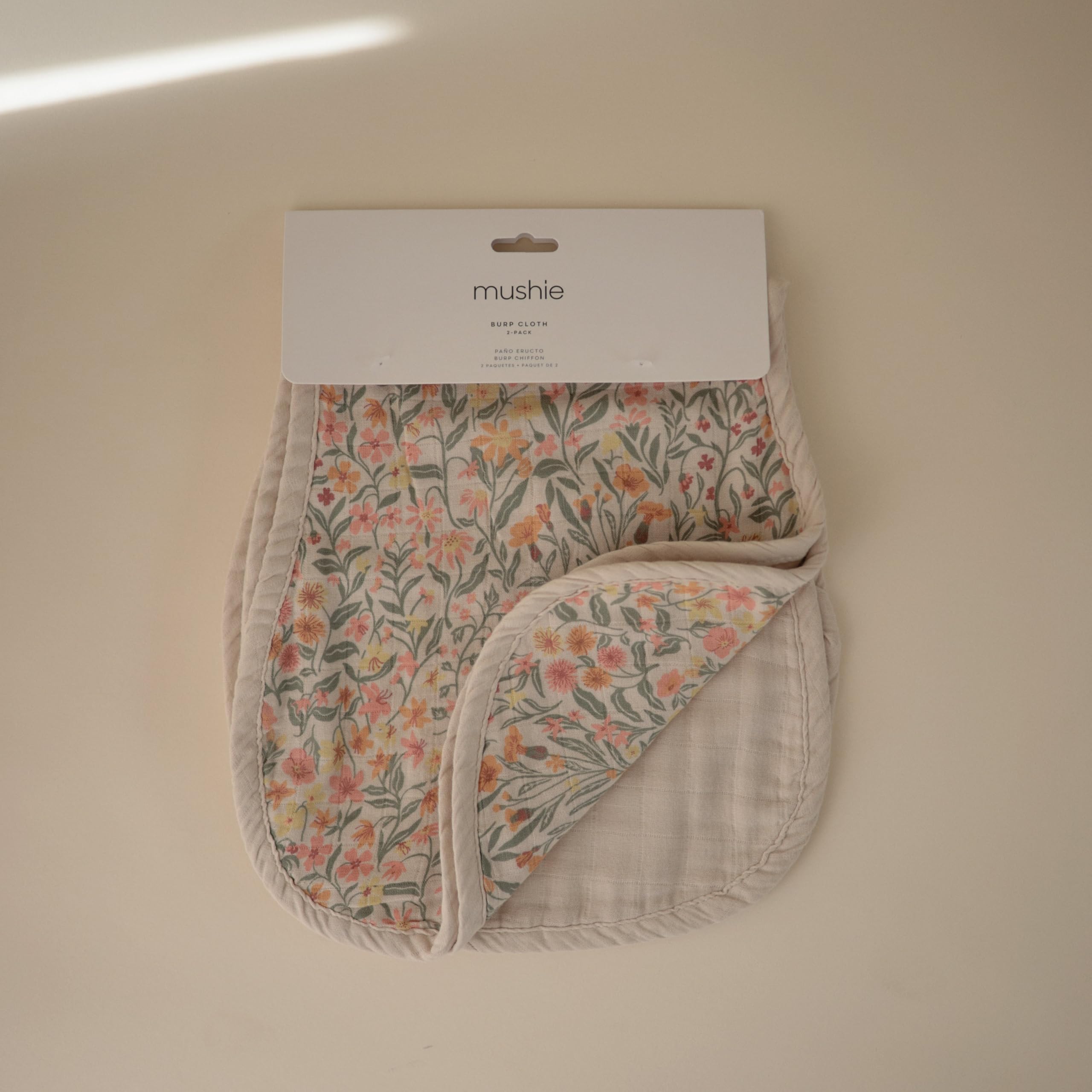 mushie Muslin Baby Burp Cloths | 100% Organic Cotton, Set of 2 (Olive Check/Natural Check)