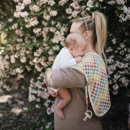 mushie Muslin Baby Burp Cloths | 100% Organic Cotton, Set of 2 (Olive Check/Natural Check)