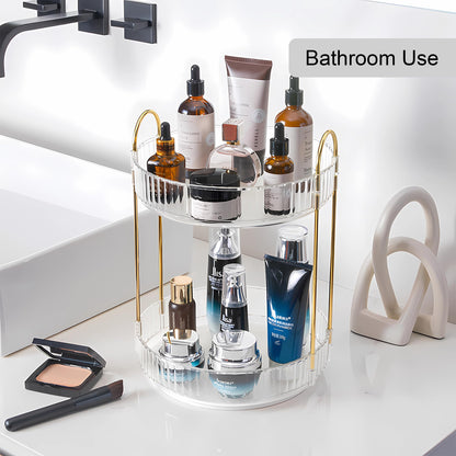 YCIA&amp;DONE 360 Rotating Makeup Organizer and Storage for Vanity Bathroom Countertop, High Capacity Cosmetic Skincare Perfume Organizer for Dresser Lazy Susan Organizers(Clear White,2 Tiers)