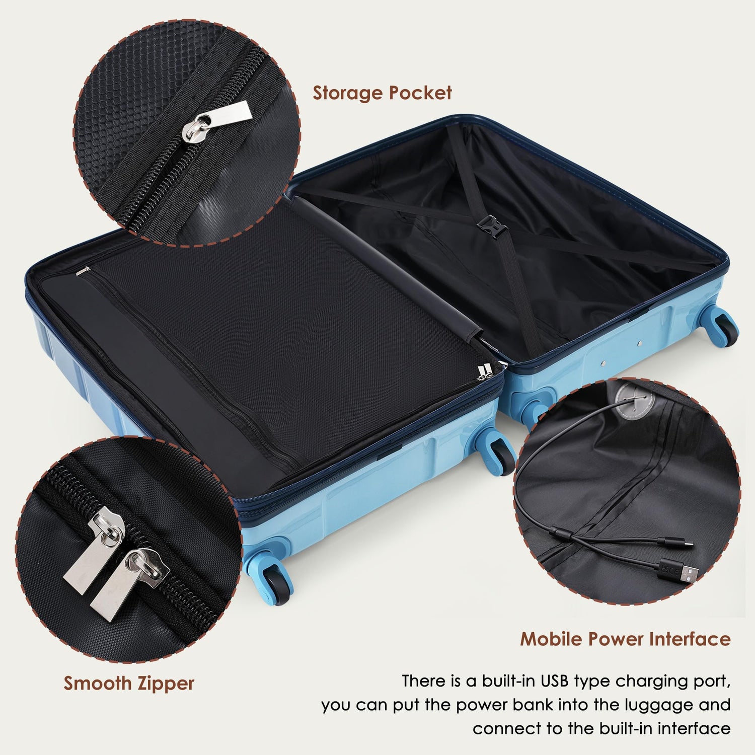 Merax 3 Pcs ABS Hardside Luggage Sets TSA Lock Spinner Wheel Suitcases, Pearly White, 20/24/28 Inch