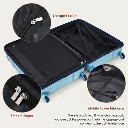 Merax 3 Pcs ABS Hardside Luggage Sets TSA Lock Spinner Wheel Suitcases, Pearly White, 20/24/28 Inch