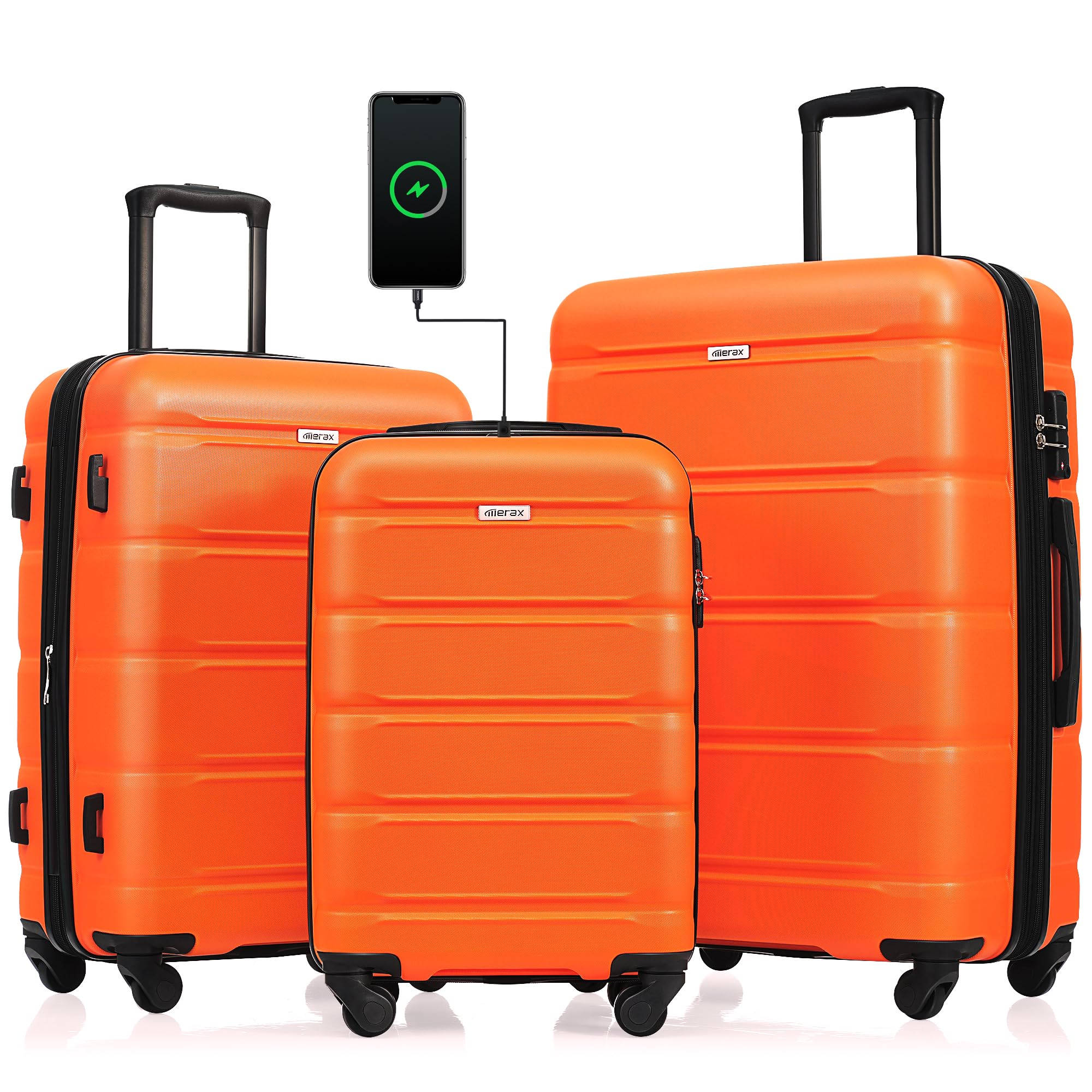 Merax 3 Pcs ABS Hardside Luggage Sets TSA Lock Spinner Wheel Suitcases, Pearly White, 20/24/28 Inch