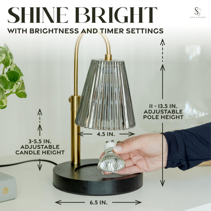 Flameless Candle Warmer Lamp for Jar Candles Large &amp; Small – Dimmable Lamp Candle Warmer Electric with Large Marble Base &amp; Adjustable Height – Candle Melter with Timer and 4 Halogen Light Bulbs