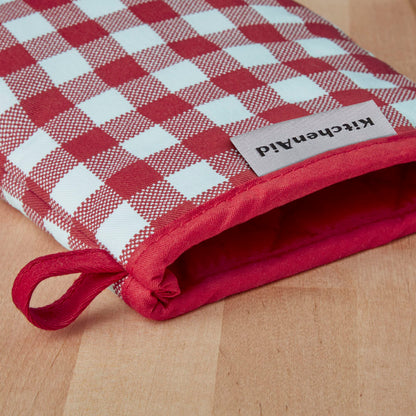 KitchenAid Gingham Mini Oven Mitt 2-Pack Set, Milkshake Tan, 5.5&quot;x8&quot;