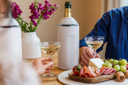 Vinglacé Wine Bottle Chiller- Portable Champagne Insulator- Stainless Steel Wine Cooler Sleeve, White