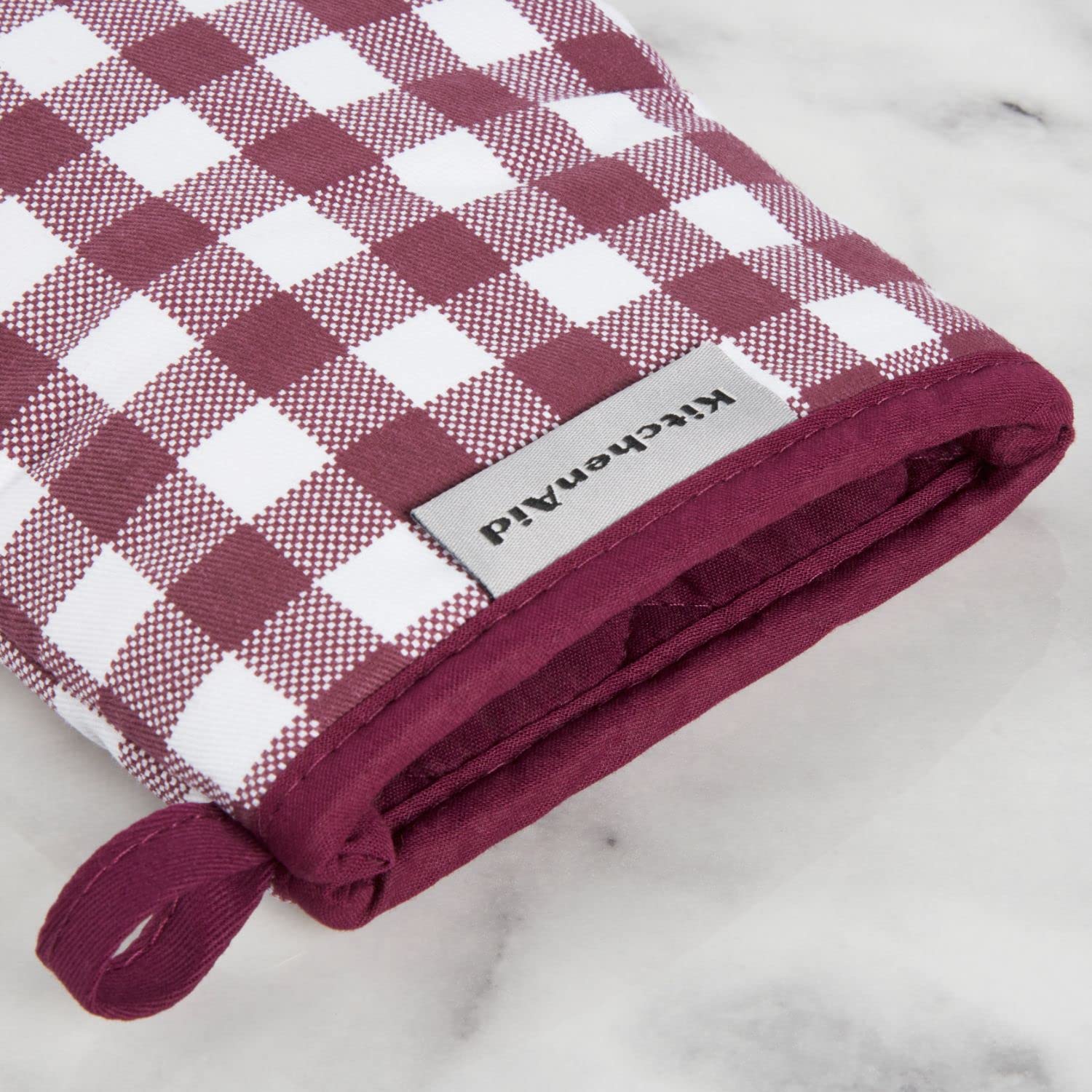 KitchenAid Gingham Mini Oven Mitt 2-Pack Set, Milkshake Tan, 5.5&quot;x8&quot;