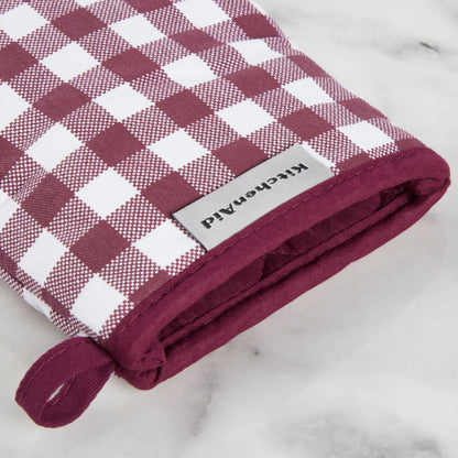 KitchenAid Gingham Mini Oven Mitt 2-Pack Set, Milkshake Tan, 5.5&quot;x8&quot;