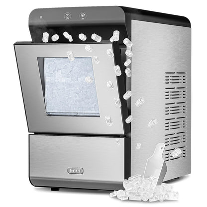 Gevi Household V2.0 Gemi Nugget Ice Maker Countertop Pellet Crushed Chewable Ice Machine with Self-Cleaning Open and Pour Water Refill for Kitchen Party Office Stainless Steel White