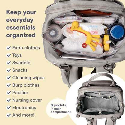 RUVALINO Diaper Bag Backpack, Multifunction Travel Pack Maternity Baby Changing Bags, Large Capacity, Waterproof, Beige