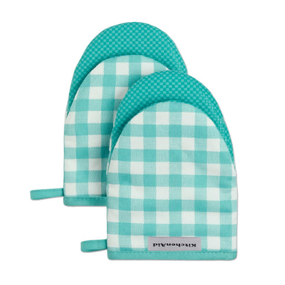 KitchenAid Gingham Mini Oven Mitt 2-Pack Set, Milkshake Tan, 5.5&quot;x8&quot;