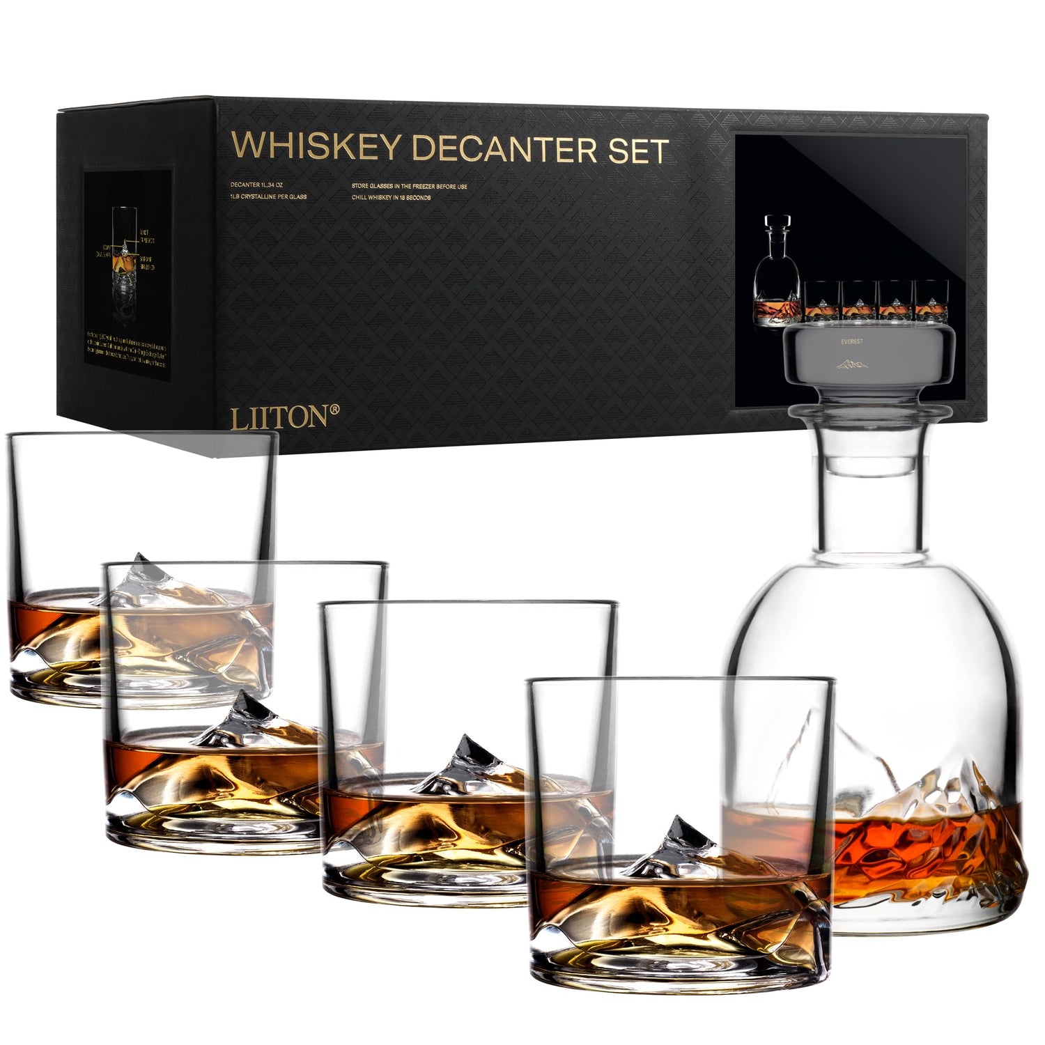 LIITON Heavy Crystal Whiskey Glasses Gift Set, Thick Freezable Bourbon Glass 1lb Each, Premium Whiskey Gifts for Men, Frozen Crystal Chills Cocktails Featuring Grand Canyon Glasses Set of 2, 10 oz
