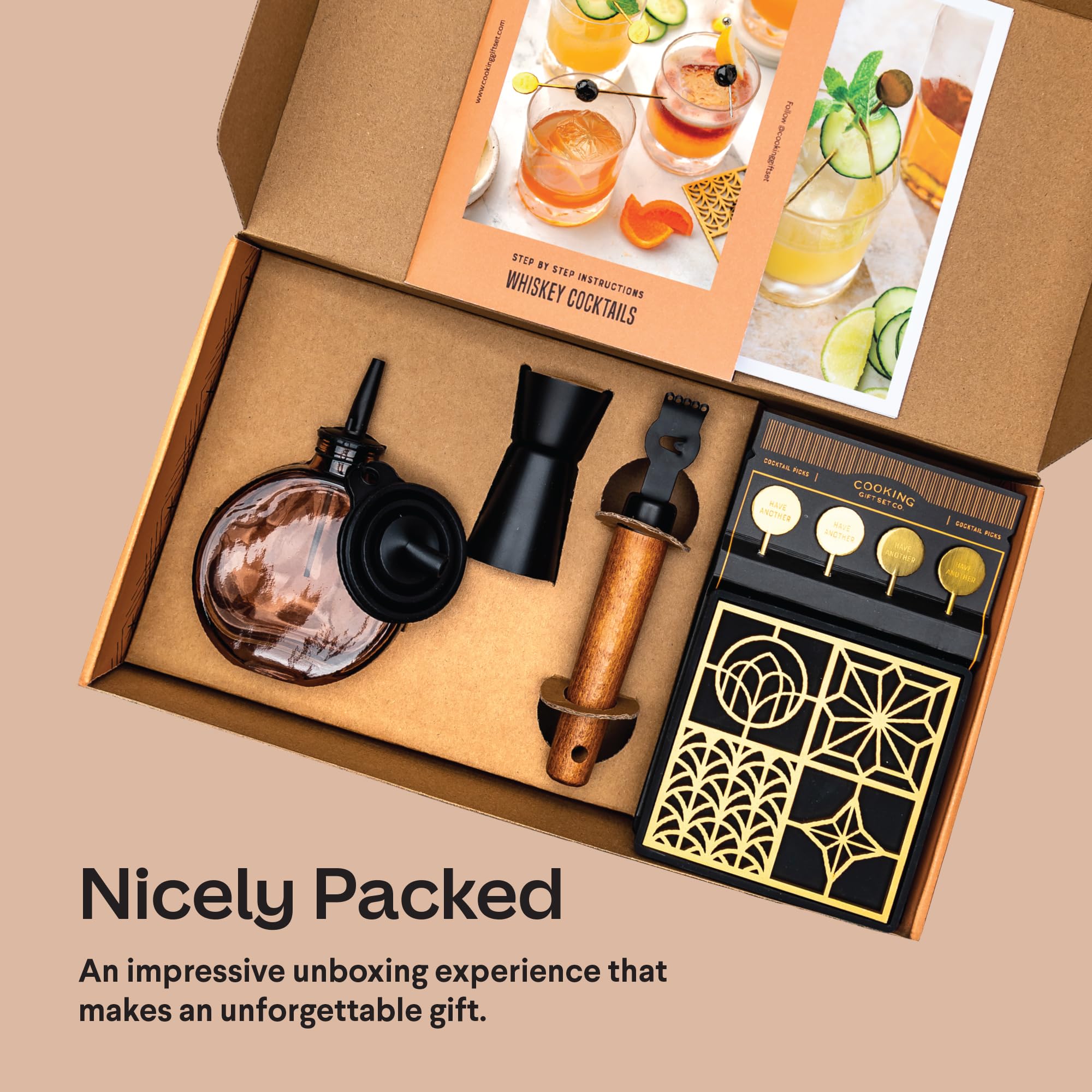 Whiskey Set Cocktail Kit with Ice Stamp - Cool Bourbon Gifts for Men -Whiskey Gifts for Men - Home Bar Accessories/Barware Set - Old Fashioned Kit - Cocktail Accessories for Gifts for Male Friends
