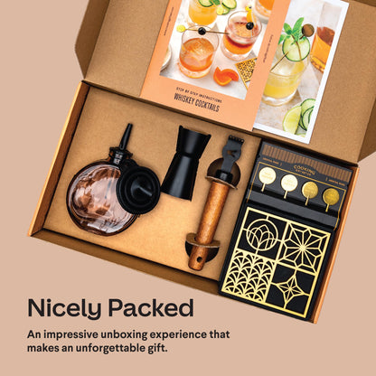 Whiskey Set Cocktail Kit with Ice Stamp - Cool Bourbon Gifts for Men -Whiskey Gifts for Men - Home Bar Accessories/Barware Set - Old Fashioned Kit - Cocktail Accessories for Gifts for Male Friends