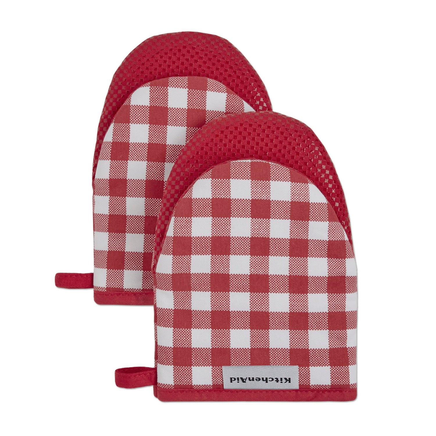 KitchenAid Gingham Mini Oven Mitt 2-Pack Set, Milkshake Tan, 5.5&quot;x8&quot;