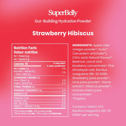 Blume SuperBelly Gut Health Hydration Packets, Sugar-Free, with Prebiotics, Probiotics, Apple Cider Vinegar, and Electrolytes, Strawberry Hibiscus, 15 Sticks
