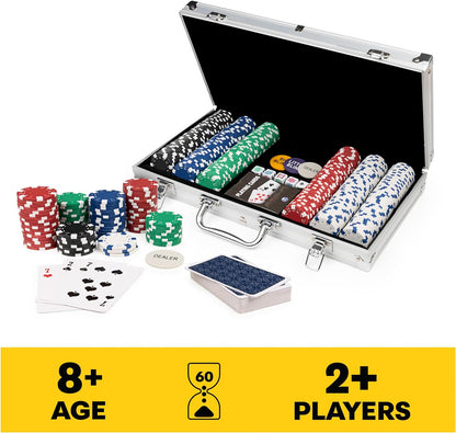 Cardinal Classics, 300-Piece Poker Set with Aluminum Carrying Case &amp; Professional Weight Chips Plus 5 Poker Dice, Casino Game for Adults and Kids Ages 8 and up