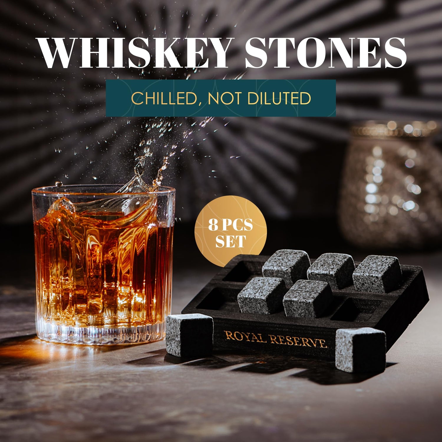 Whiskey Stones Gift Set by Royal Reserve – Artisan Crafted Reusable Chilling Rocks for Scotch Bourbon – Modern Stocking Stuffer for Men Guy Dad Boyfriend Anniversary or Retirement