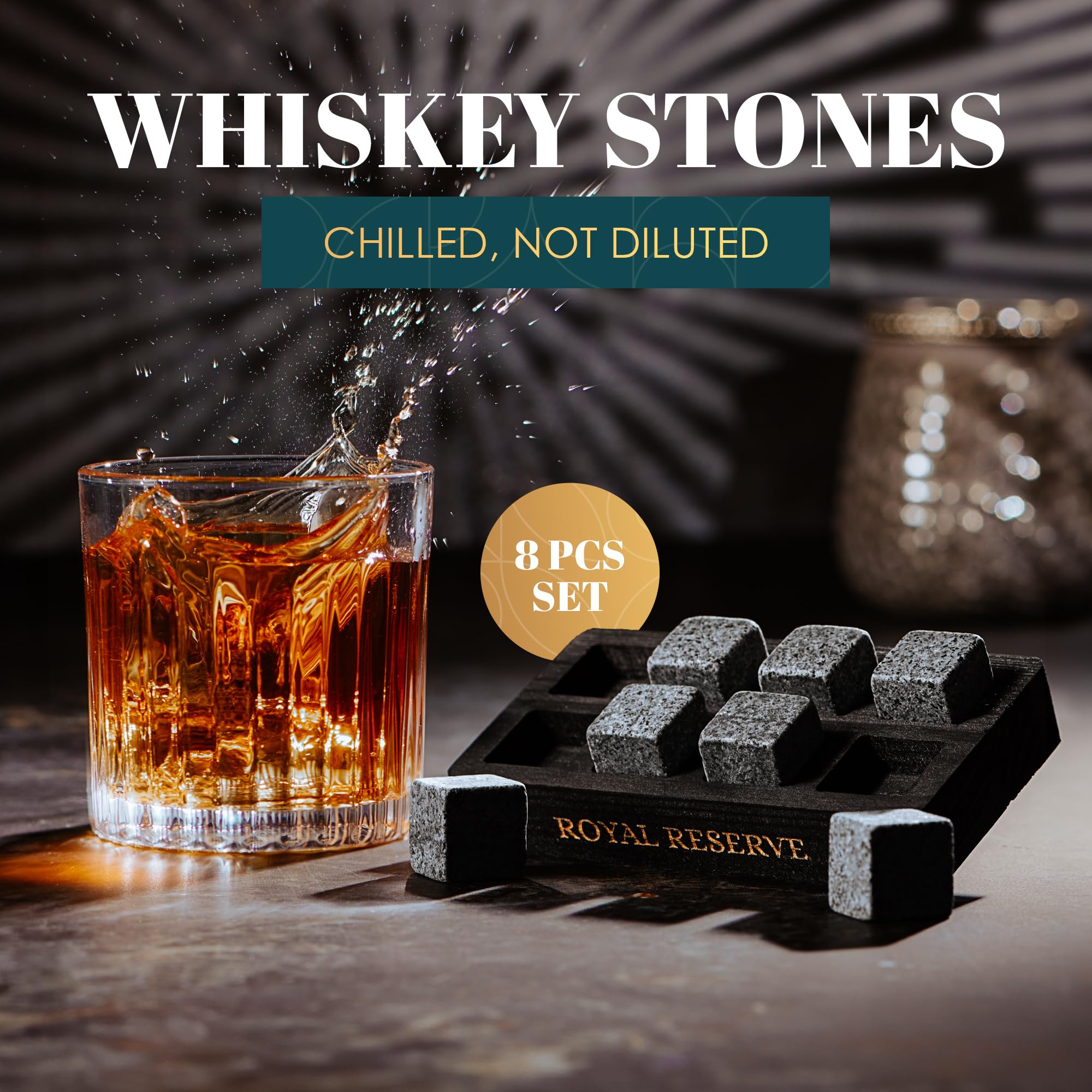 Whiskey Stones Gift Set by Royal Reserve – Artisan Crafted Reusable Chilling Rocks for Scotch Bourbon – Modern Stocking Stuffer for Men Guy Dad Boyfriend Anniversary or Retirement
