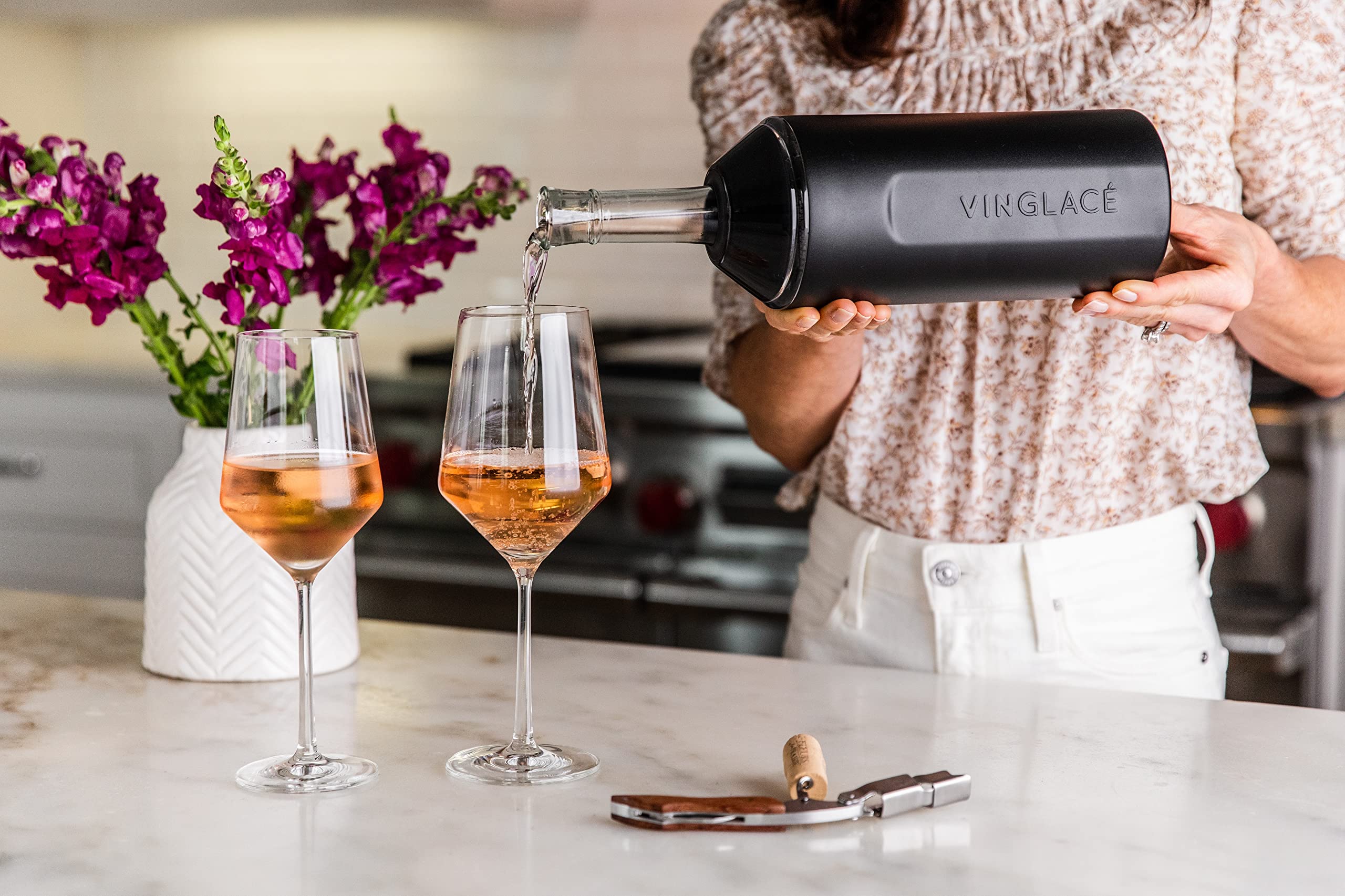 Vinglacé Wine Bottle Chiller- Portable Champagne Insulator- Stainless Steel Wine Cooler Sleeve, White