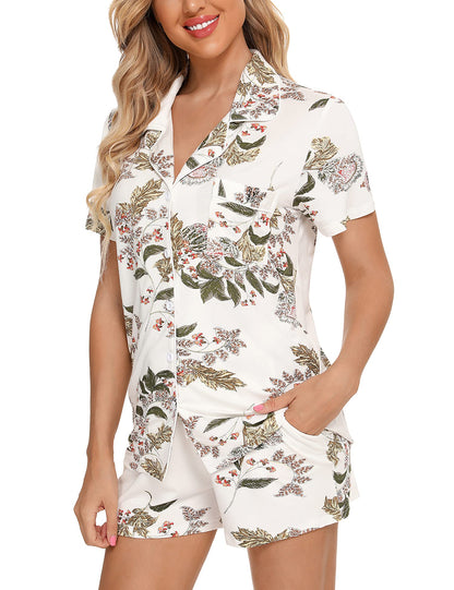 Senert Pajamas Set For Women Short Sleeve Sleepwear Soft Button Down Pjs Set Nightwear Lounge Sets S-XXL