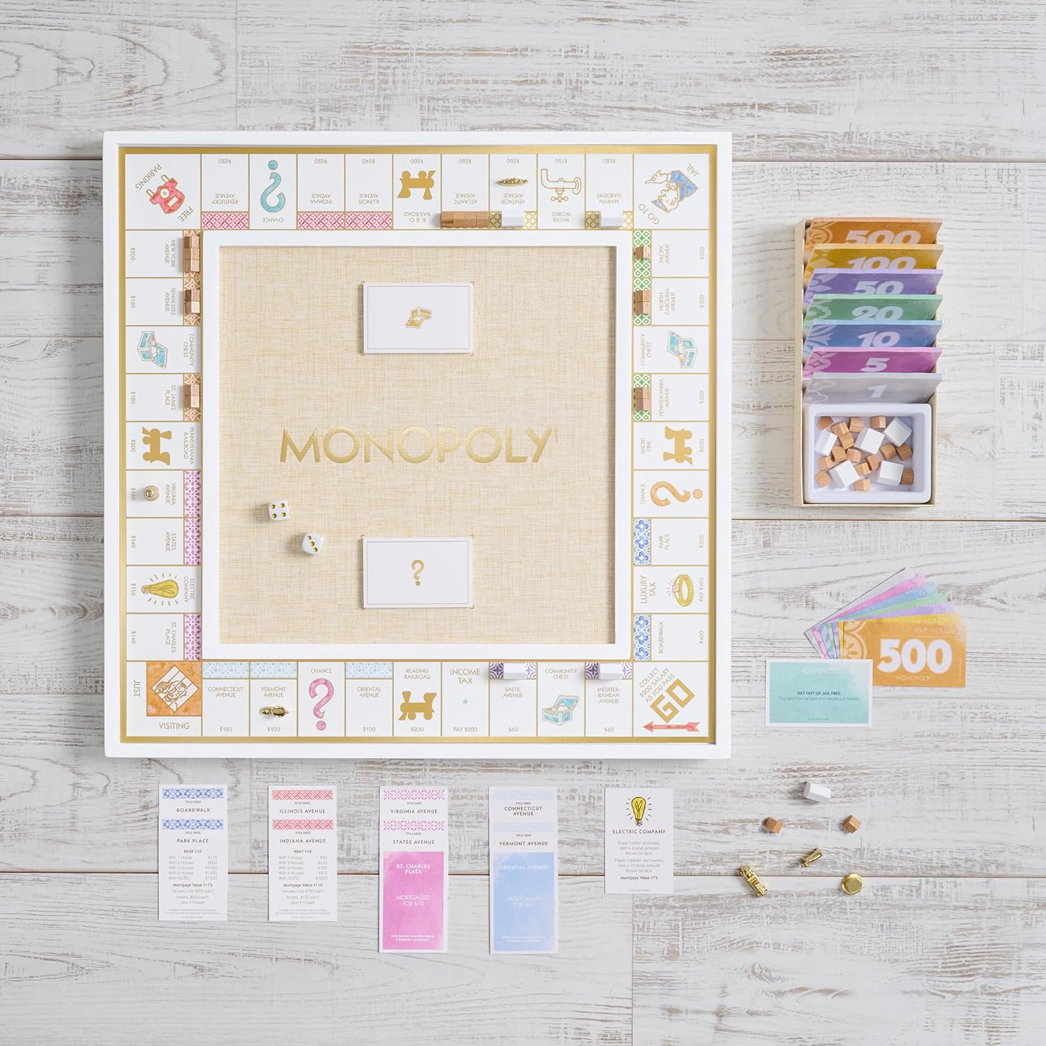 WS Game Company Monopoly Bianco Edition with Foil-Stamped Wood Game Board and Premium Components