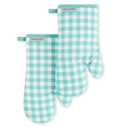 KitchenAid Gingham Oven Mitt 2-Pack Set, Milkshake, 7&quot;x13&quot;