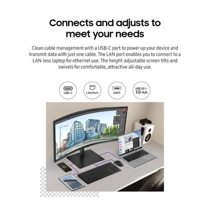 SAMSUNG 34-Inch ViewFinity S65TC Series Ultra-WQHD 1000R Curved Computer Monitor, HDR10, 100Hz, AMD FreeSync, Thunderbolt 4, Height Adjustable Stand, Built-in Speakers, Eye Care, LS34C650TANXGO, 2024