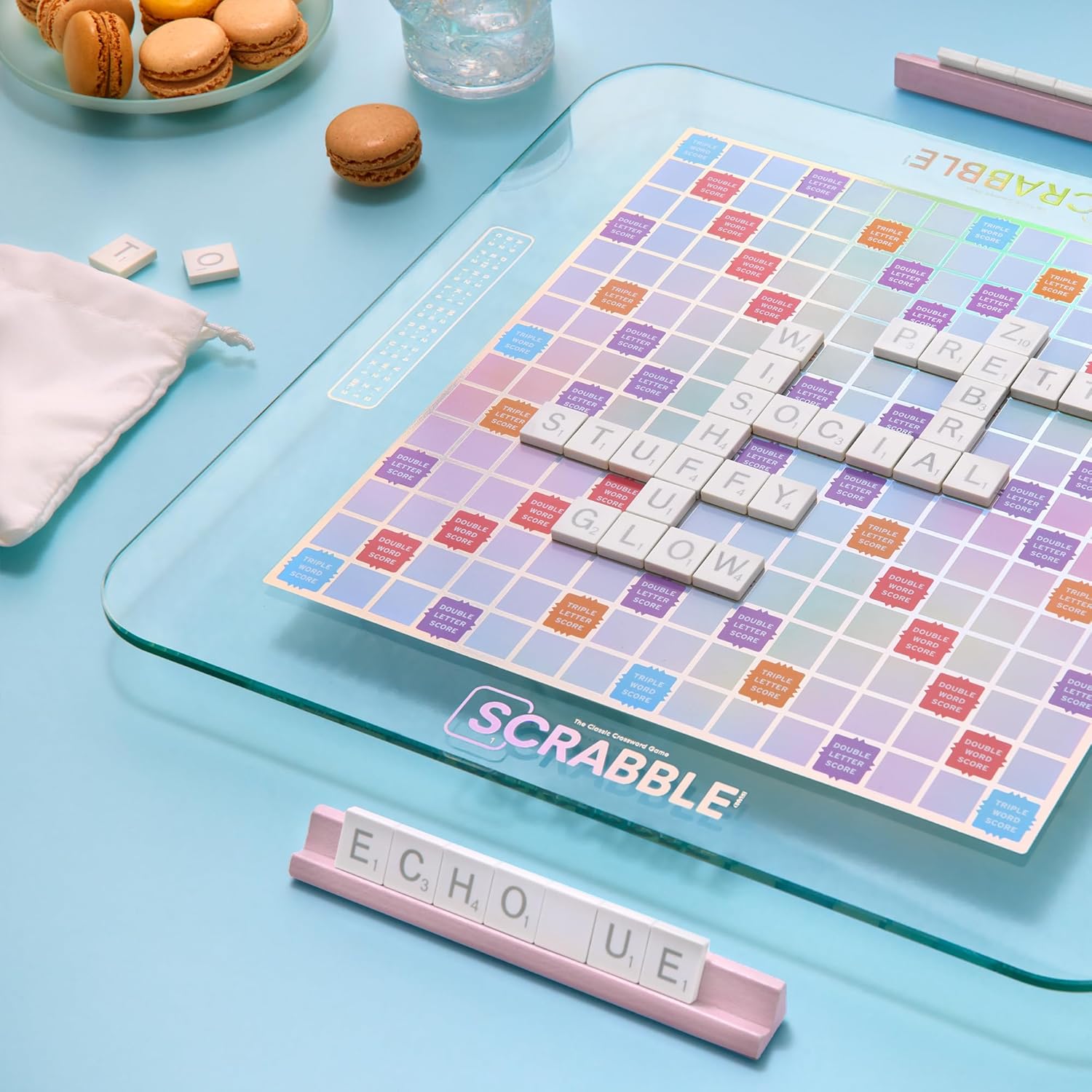 WS Game Company Scrabble Aura Edition with Rotating Tempered Glass Game Board