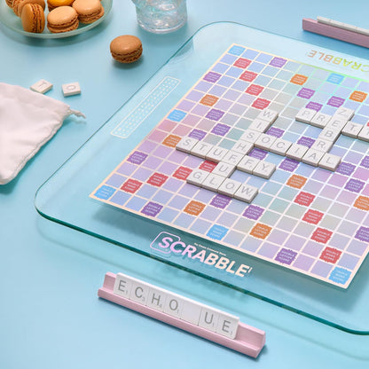 WS Game Company Scrabble Aura Edition with Rotating Tempered Glass Game Board