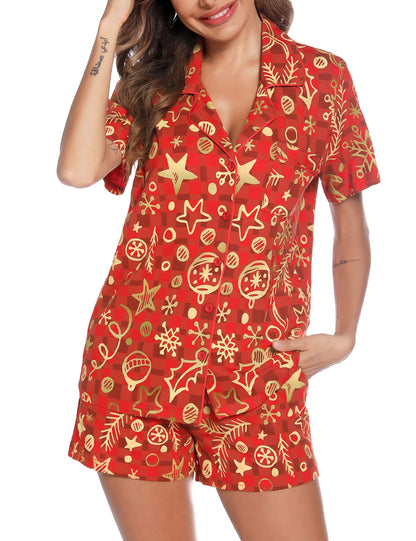 Senert Pajamas Set For Women Short Sleeve Sleepwear Soft Button Down Pjs Set Nightwear Lounge Sets S-XXL
