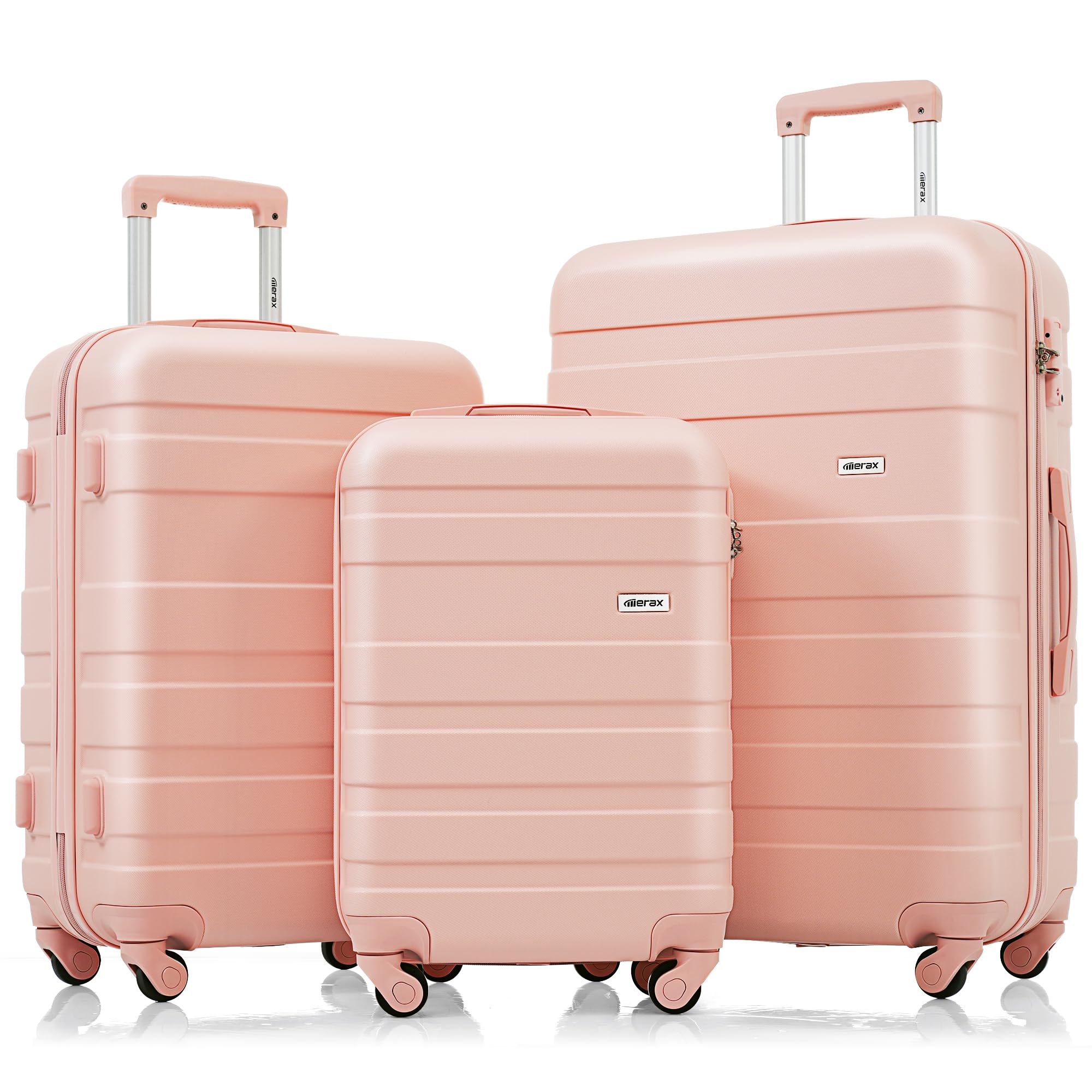 Merax 3 Pcs ABS Hardside Luggage Sets TSA Lock Spinner Wheel Suitcases, Pearly White, 20/24/28 Inch