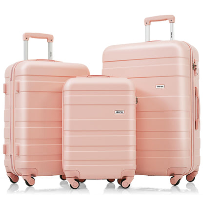 Merax 3 Pcs ABS Hardside Luggage Sets TSA Lock Spinner Wheel Suitcases, Pearly White, 20/24/28 Inch