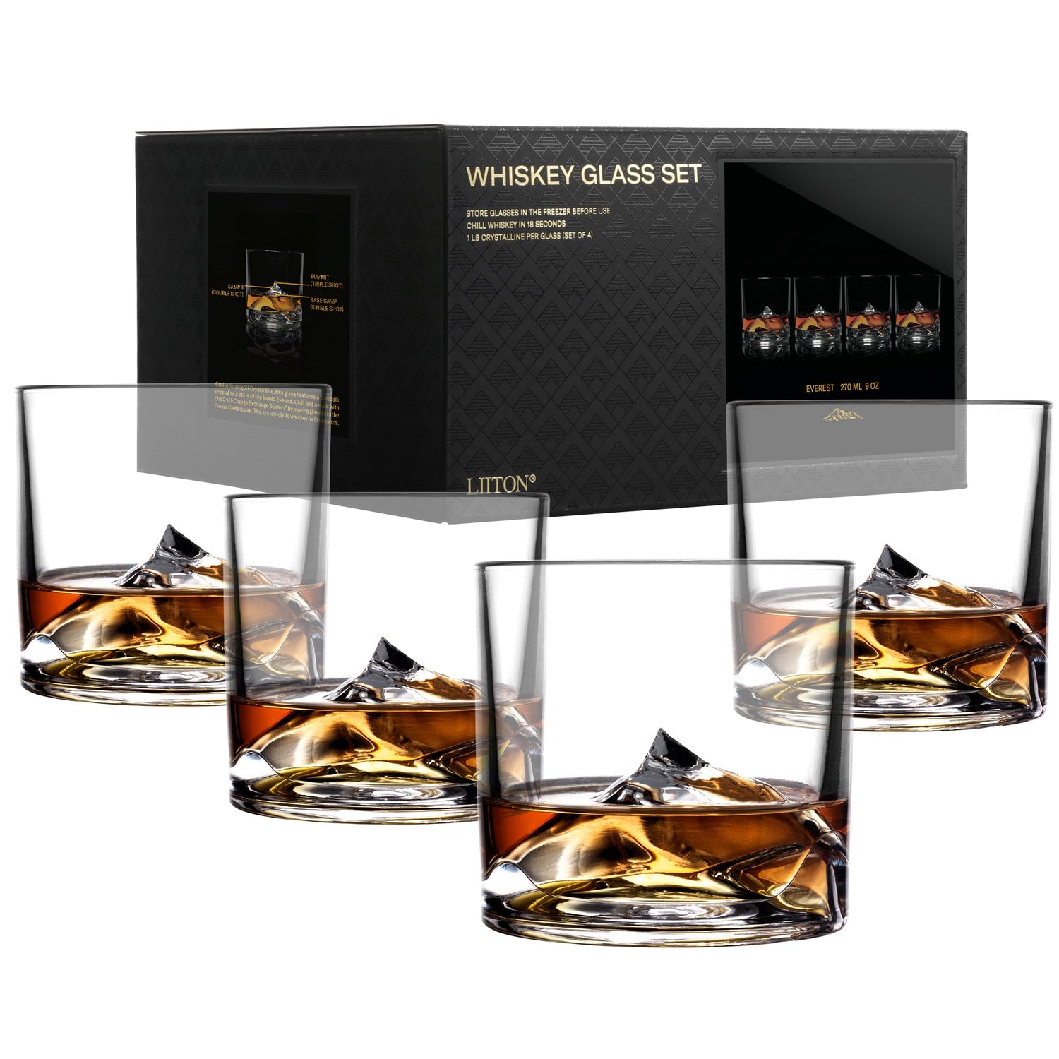 LIITON Heavy Crystal Whiskey Glasses Gift Set, Thick Freezable Bourbon Glass 1lb Each, Premium Whiskey Gifts for Men, Frozen Crystal Chills Cocktails Featuring Grand Canyon Glasses Set of 2, 10 oz