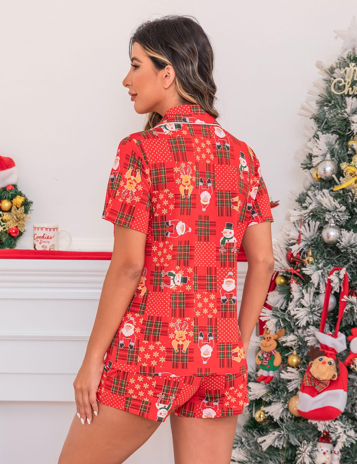 Senert Pajamas Set For Women Short Sleeve Sleepwear Soft Button Down Pjs Set Nightwear Lounge Sets S-XXL