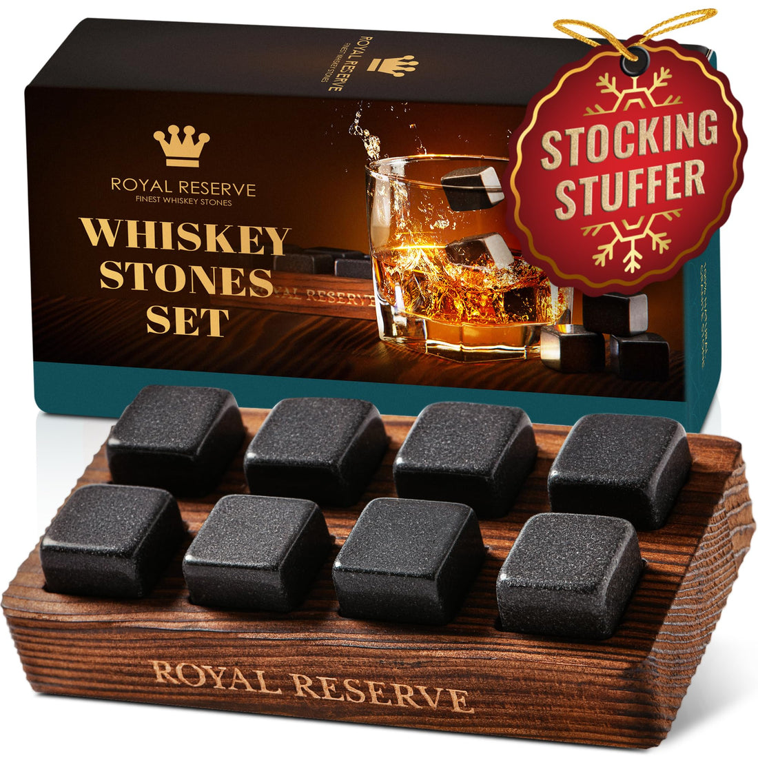 Whiskey Stones Gift Set by Royal Reserve – Artisan Crafted Reusable Chilling Rocks for Scotch Bourbon – Modern Stocking Stuffer for Men Guy Dad Boyfriend Anniversary or Retirement
