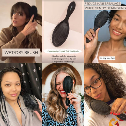 Kitsch Wet Dry Brush Detangling Brush - Soft Bristle Hair Brushes for Women | Straight &amp; Curly Hair Brush | Hairbrush for All Hair Types | Hair Detangler Brush | Travel Hair Brush &amp; Detangling Comb