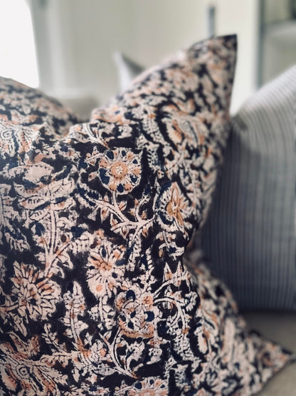 Pillow Cover 100% Linen 20 x 20 inches Double Sided Block Print with Zipper for Easy Removal Home Decor Shabby Chic Farmhouse Neutral Decorative Sofa Couch Accent (Plaid White Grey)
